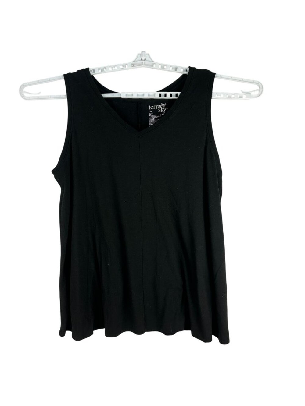 Terra & Sky Womens Black Sleeveless Tank Top Size 0X V-Neck Relaxed Fit
